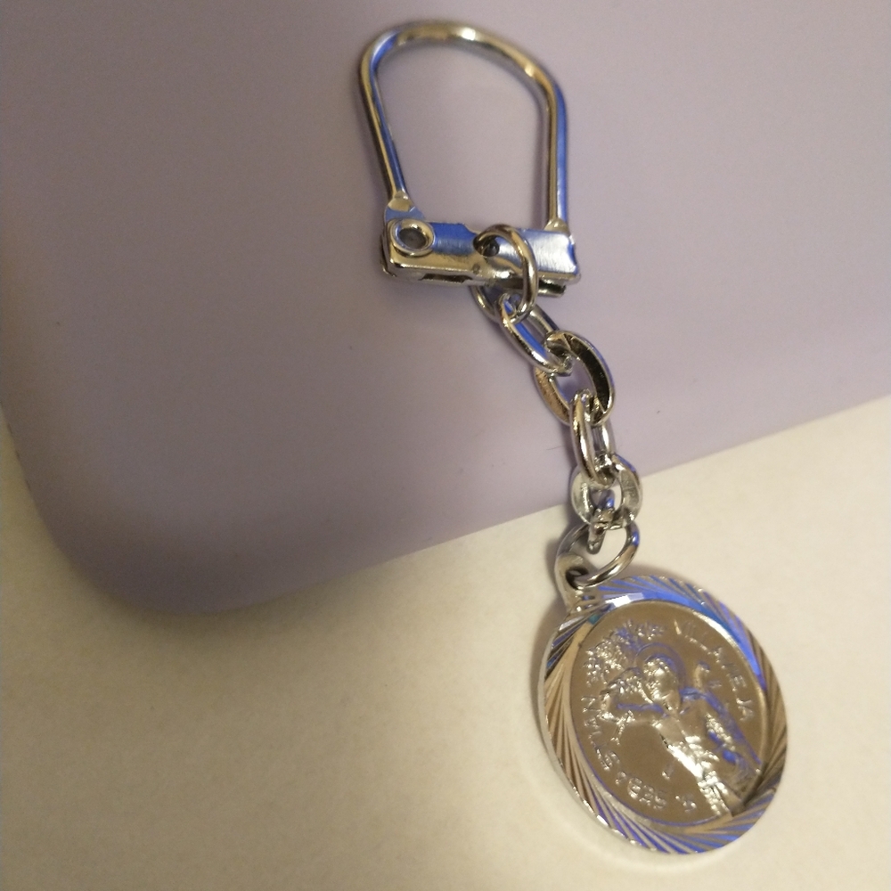 Vintage‎ Keychain Saint Christopher Charm San Sebastian Villavieja Silver